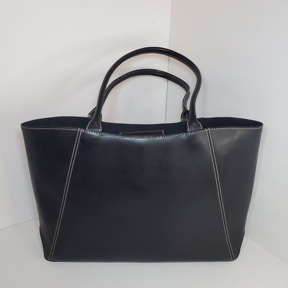 Vtg Wilsons Leather Large Black Tote Shoulder Bag Contrast Trim Business Office - Picture 1 of 10